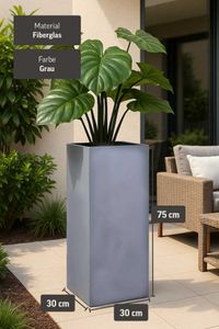 Pflanzkübel Blumenkübel Fiberglas "Block" Säule, Beton-Design, Grau