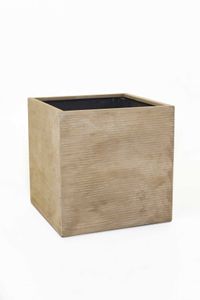 Pflanzkübel Blumenkübel Fiberglas "Block" Würfel, Beige gestreift