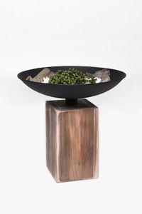 Säule mit Schale Podest Holz Eisen AURORA braun schwarz