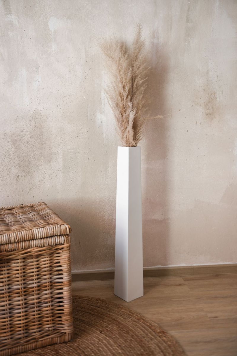 Bodenvase Standvase Fiberglas Weiß Matt OBELISK | 11x11x80 cm | 1102108118