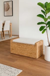 Sitzbank Truhe Bank mit Kissen Wasserhyazinthe "Combo", Natur