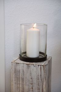 Windlicht Säule Kerzenhalter Recycling Holz "Lumira", Shabby Chic Weiß