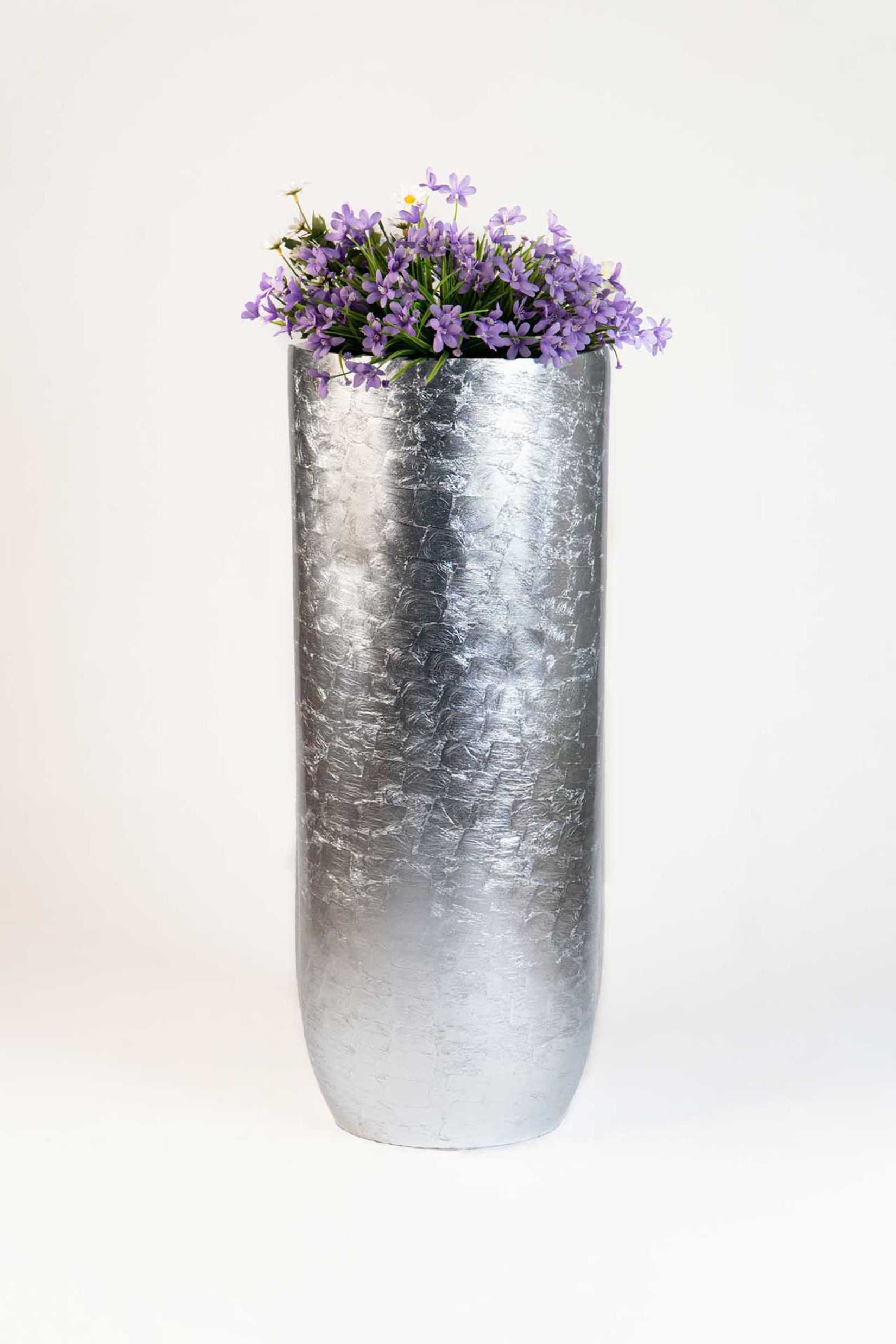 Pflanzgefäß Bodenvase SOLERIO Fiberglas Silber Hochglanz
