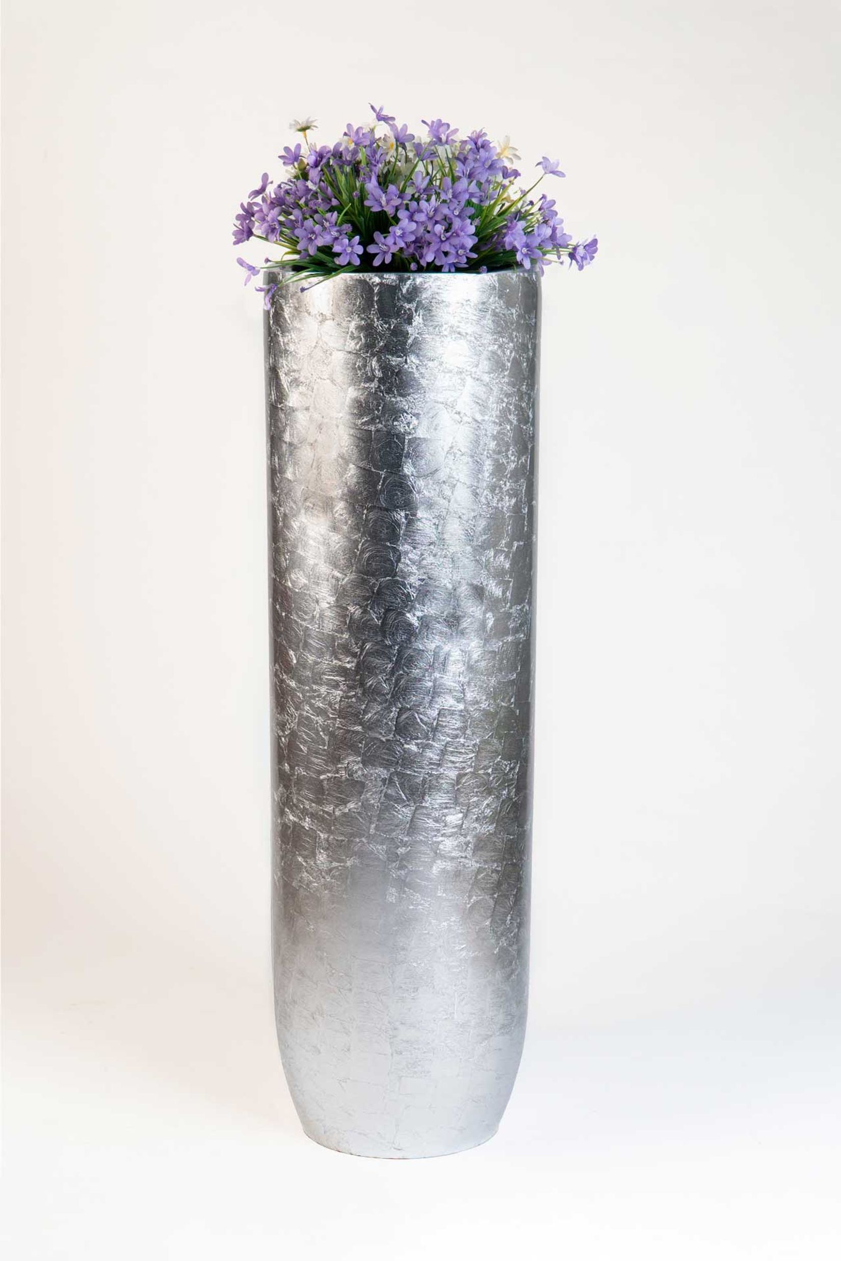 Pflanzgefäß Bodenvase SOLERIO Fiberglas Silber Hochglanz
