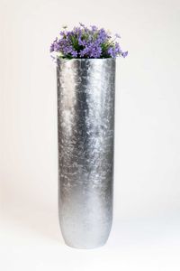 Pflanzgefäß Bodenvase SOLERIO Fiberglas Silber Hochglanz