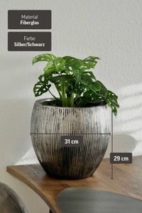 Blumentopf Pflanzkübel Fiberglas Silber Schwarz geriffelt CAIRO