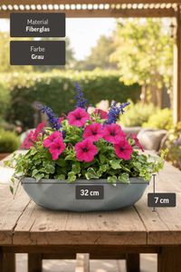 Pflanzschale Dekoschale Fiberglas CAVERO Betongrau