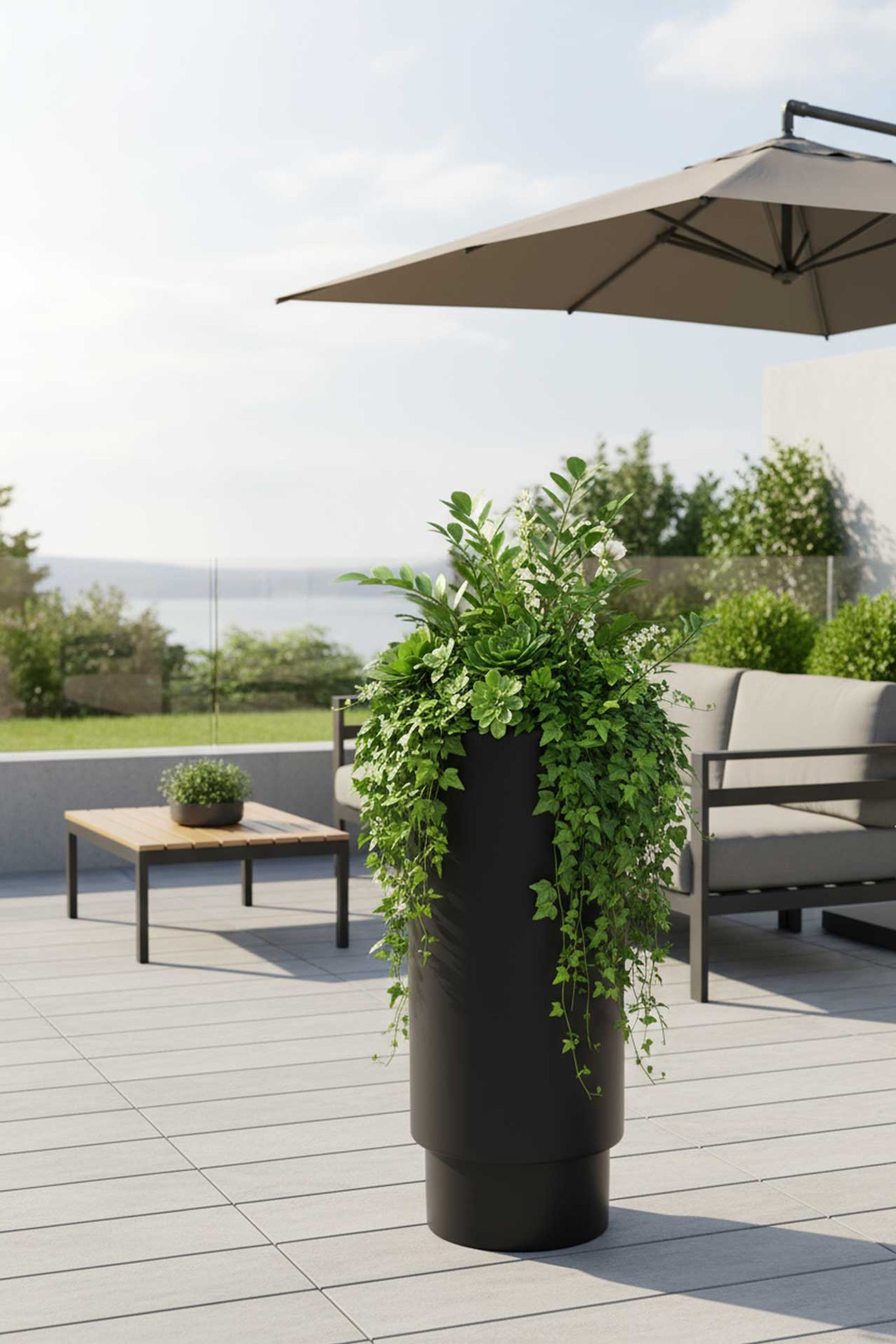 Blumentopf Pflanzkübel Fiberglas ESCADA Schwarz Matt