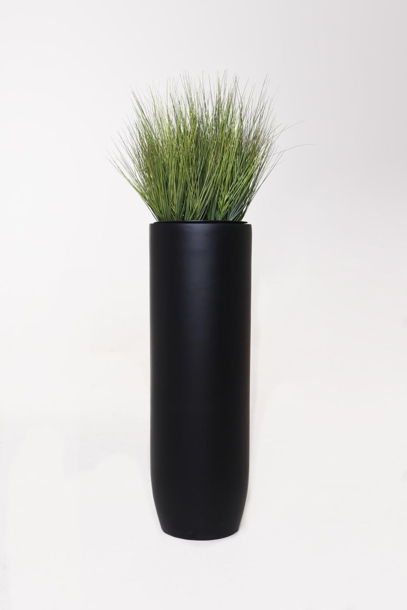 Pflanzgefäß Bodenvase SOLERIO Fiberglas Schwarz Matt | 33x100 cm | 310001103100