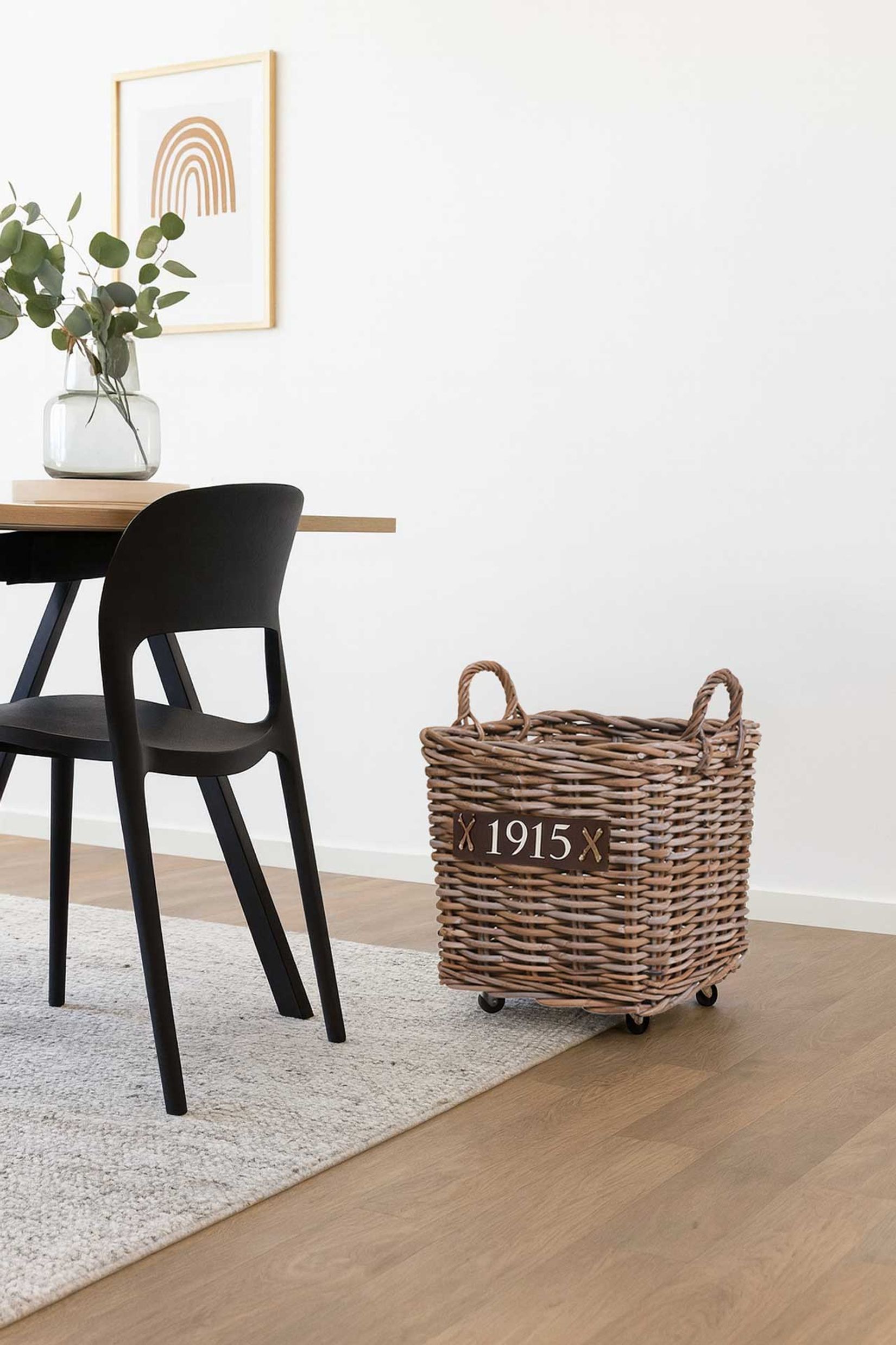 Holzkorb Kaminholzkorb auf Rollen Rattan RODAR Grau Natur Holzkorb Kaminholzkorb auf Rollen Rattan RODAR Grau Natur