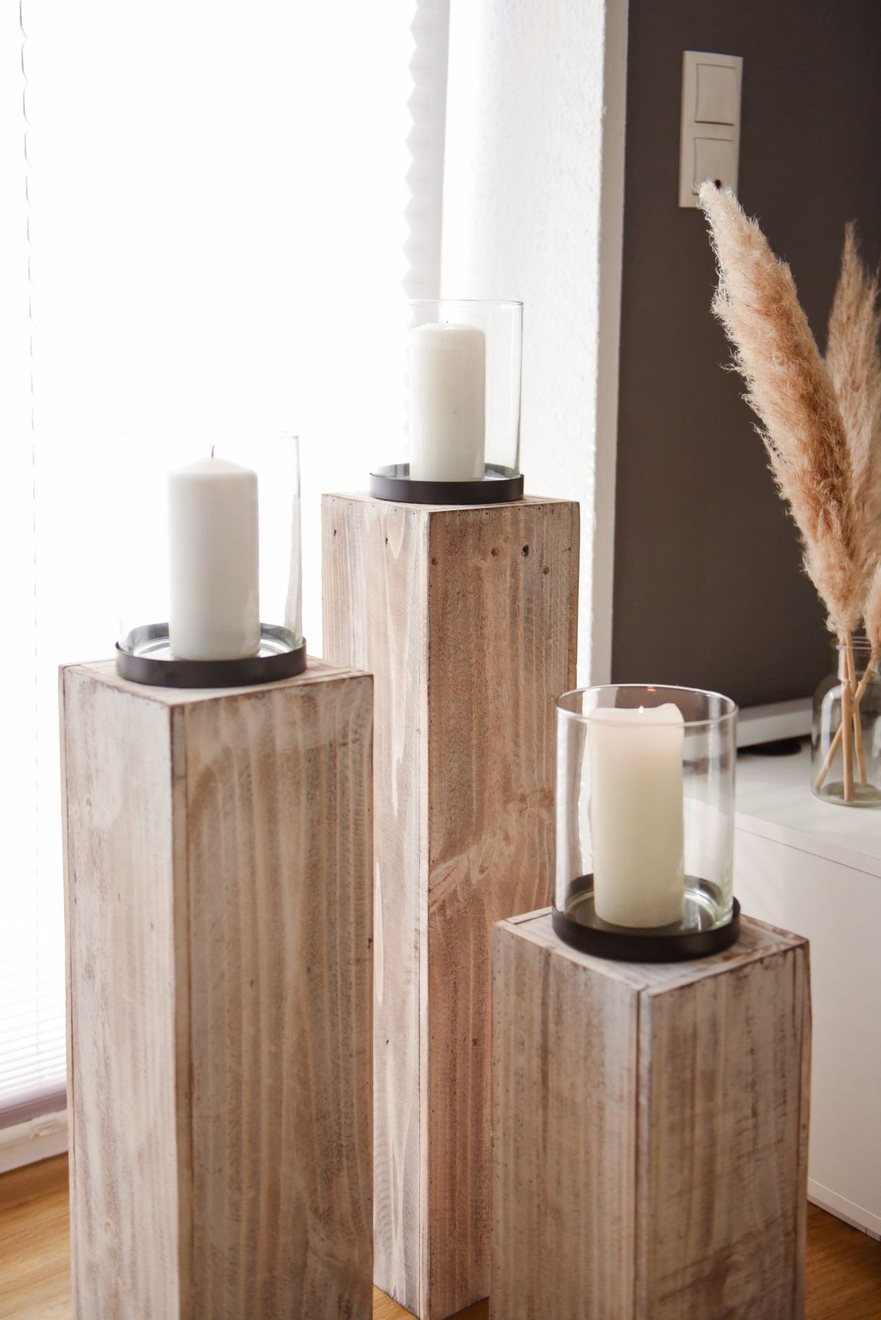 Windlicht Holz Lumira 3er set antik Weiß VIVANNO