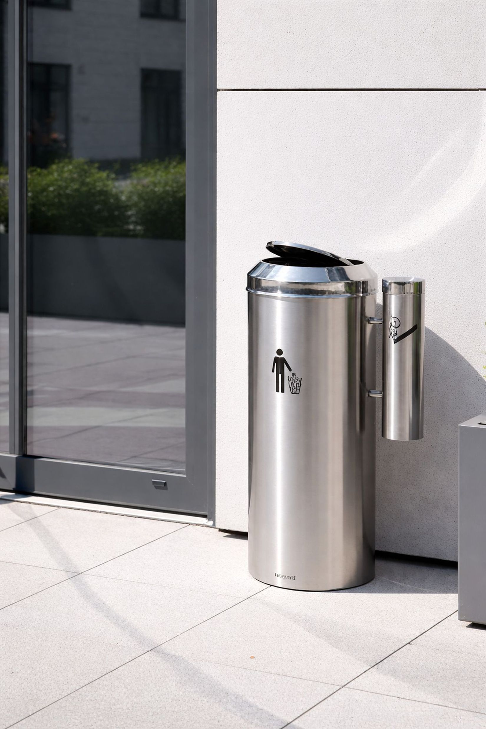 Mülleimer mit Ascher Edelstahl "Ember", Gebürstet/Poliert
