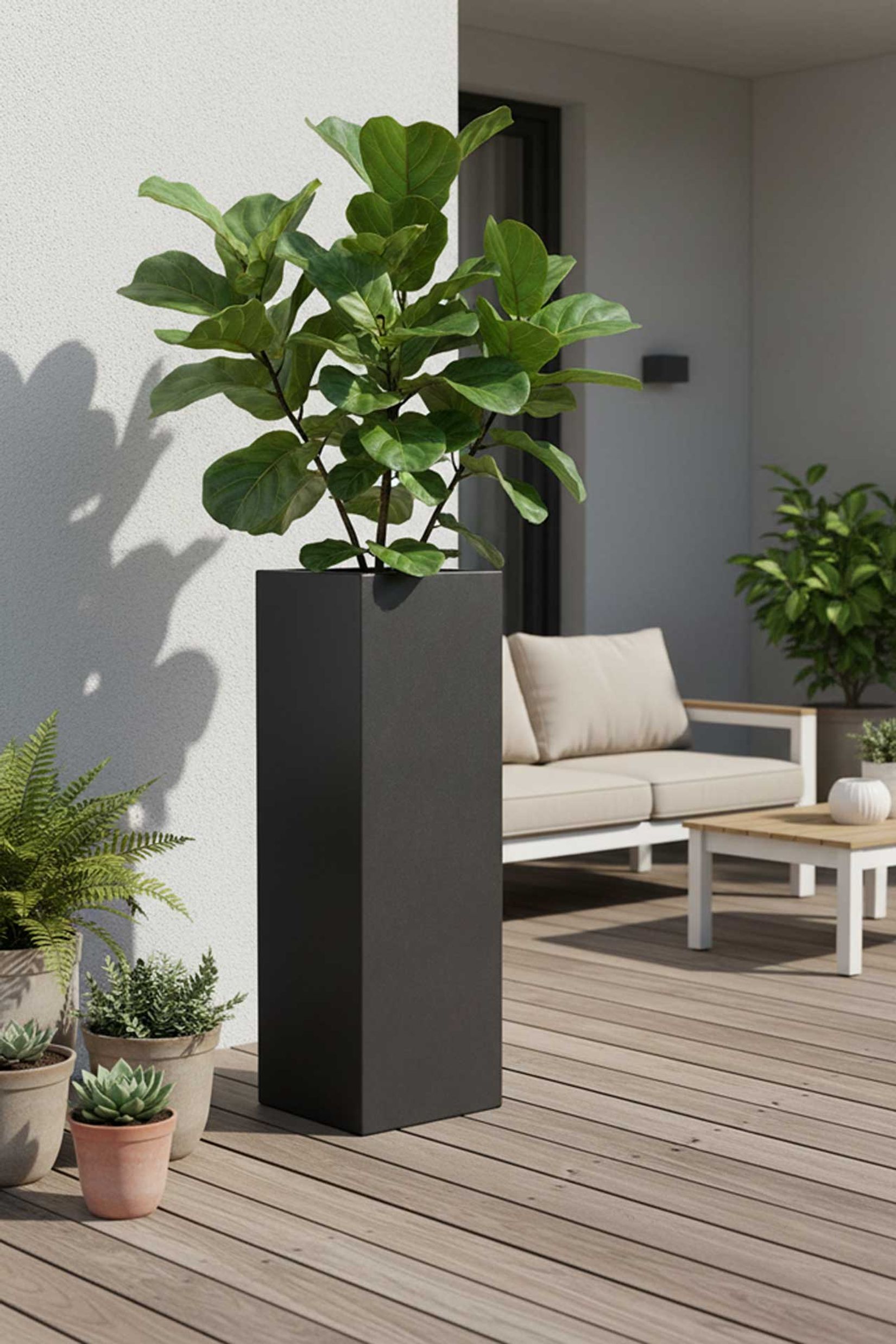 Pflanzkübel Blumenkübel Fiberglas "Block" Säule, Anthrazit