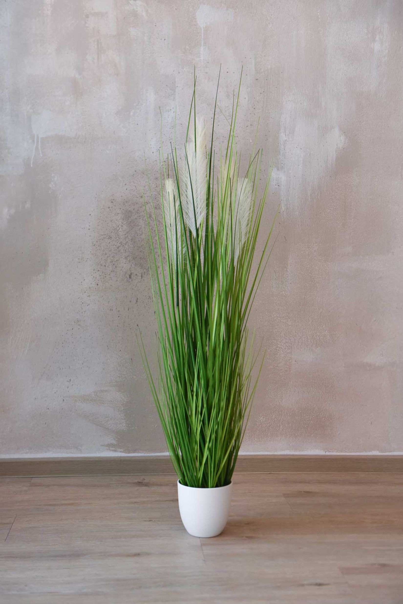 Kunstgras Kunstpflanze Pampasgras künstlich im weißen Topf PAMPAS