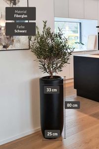 Pflanzgefäß Bodenvase SOLERIO Fiberglas Schwarz Matt
