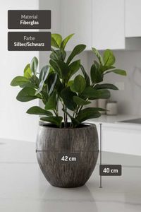 Blumentopf Pflanzkübel Fiberglas Silber Schwarz geriffelt CAIRO