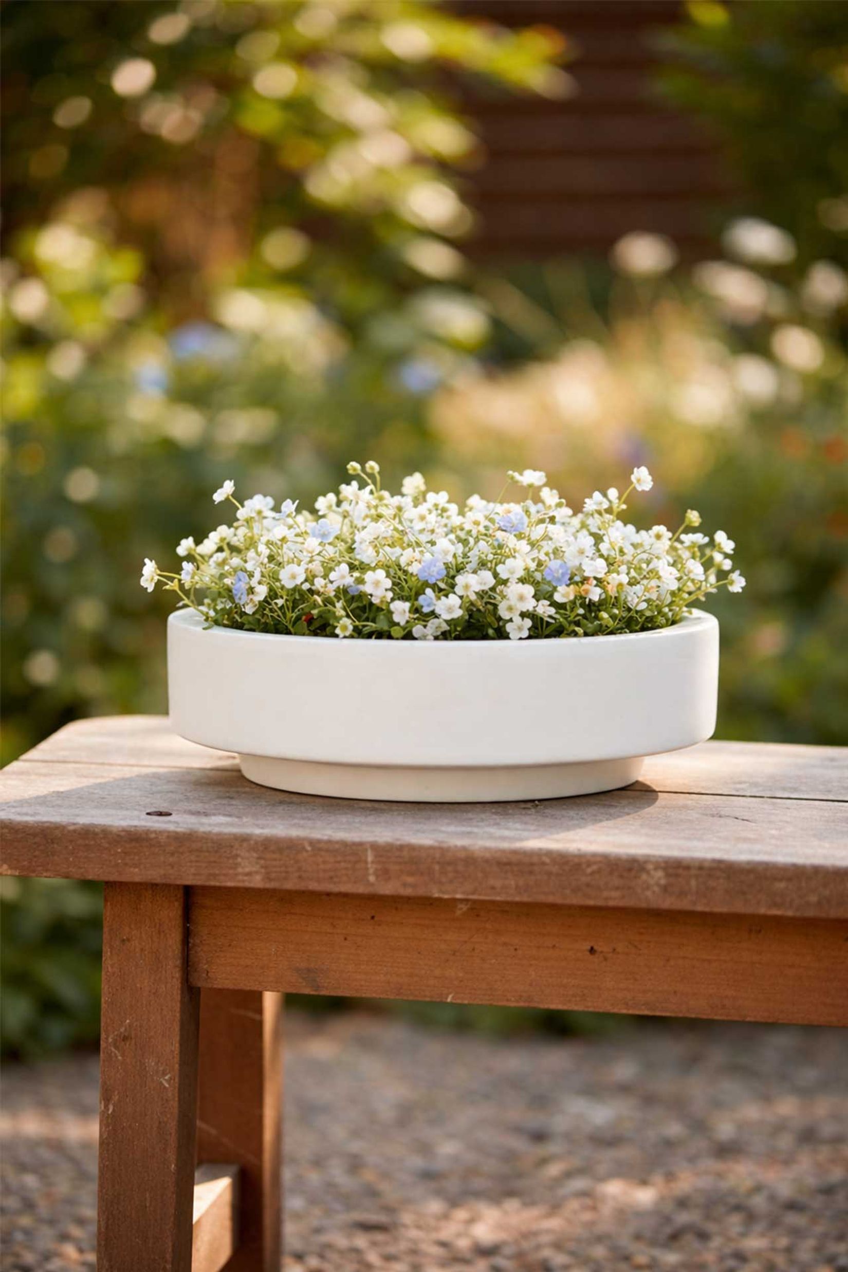 Pflanzschale Dekoschale rund Fiberglas ESCADA LOW Weiß Matt