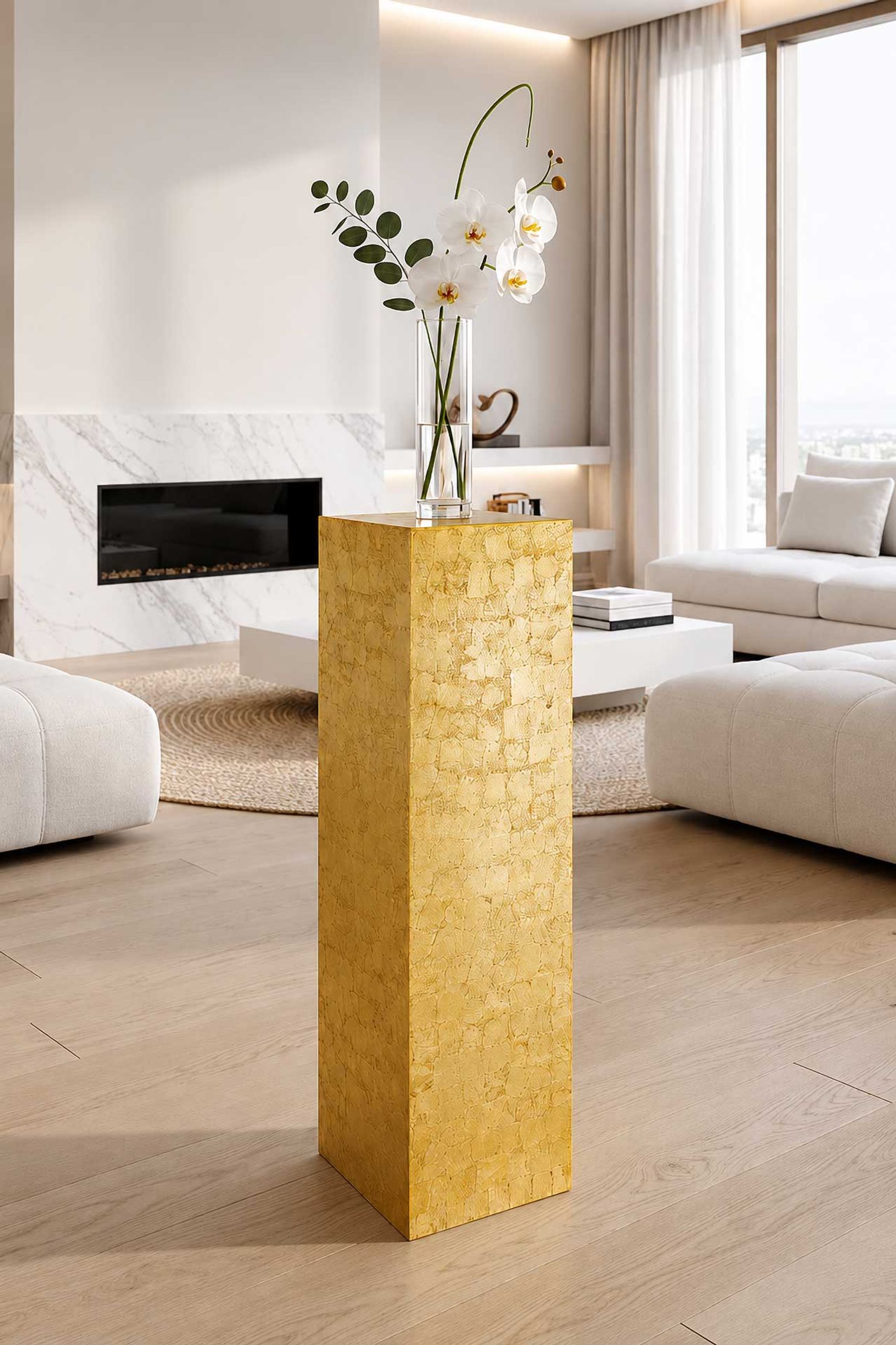 Podest Säule Dekosäule Fiberglas, Gold Hochglanz