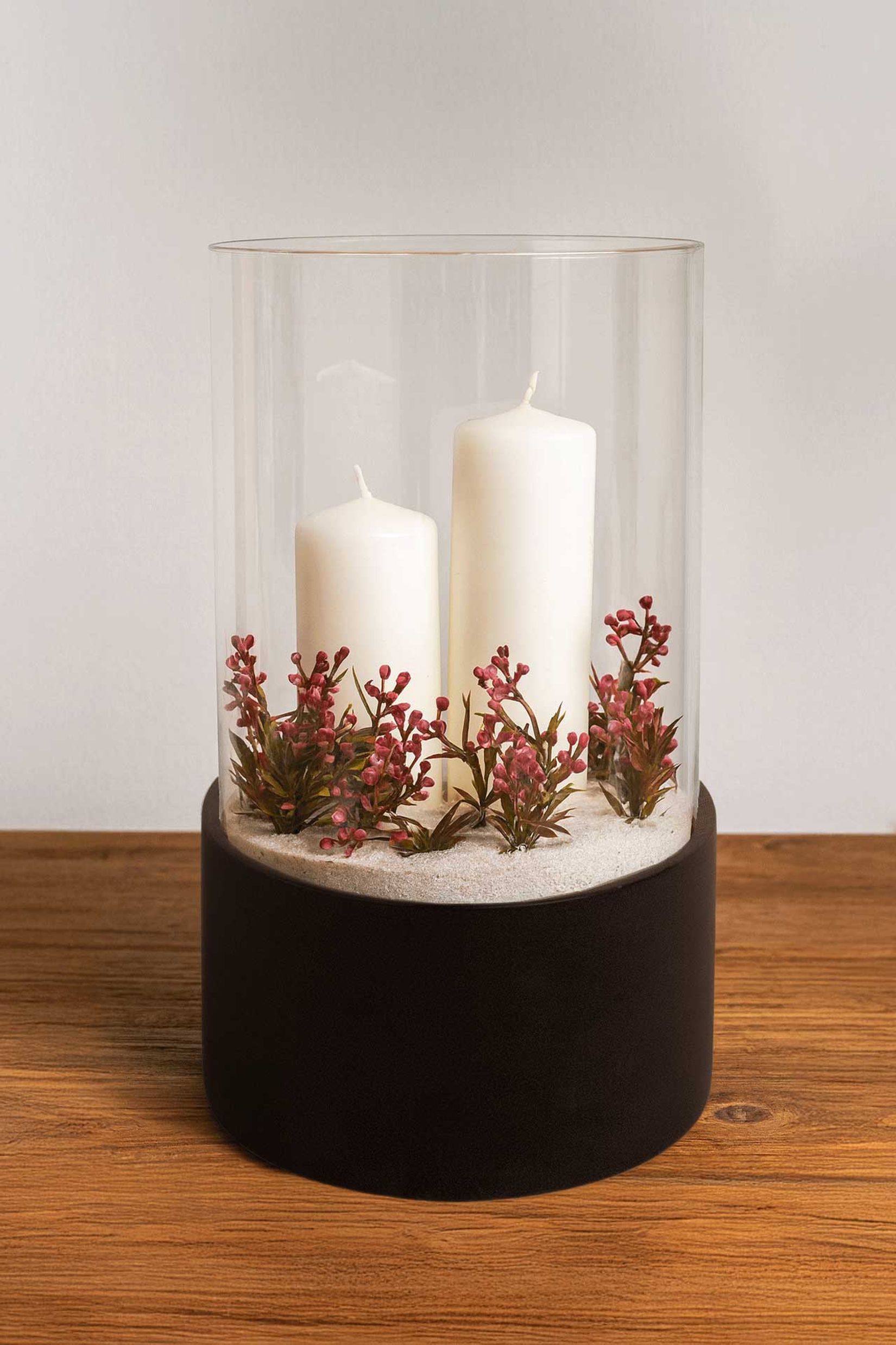 Windlicht Kerzenhalter CANDIRA rund Schwarz Matt