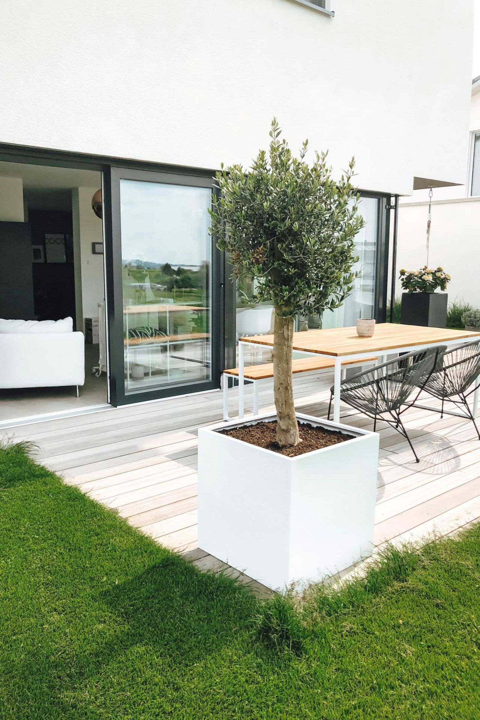 Pflanzkübel Blumenkübel Fiberglas "Block" Würfel, Weiß Matt