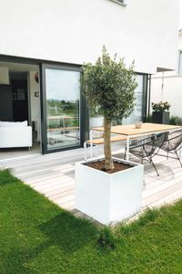 Pflanzkübel Blumenkübel Fiberglas "Block" Würfel, Weiß Matt