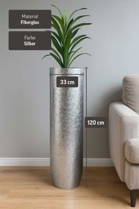 Pflanzgefäß Bodenvase SOLERIO Fiberglas Silber Hochglanz