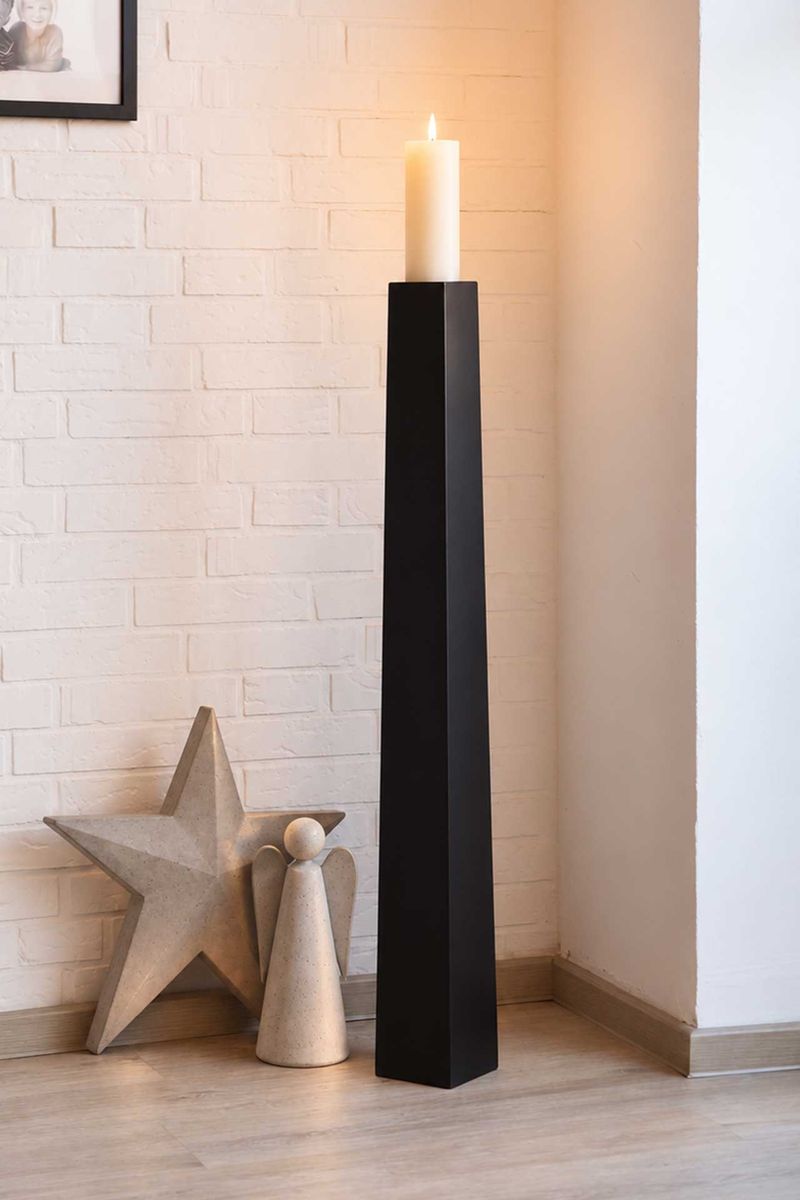 Kerzenständer Standkerzenhalter Fiberglas Schwarz Matt OBELISK | 11x11x100 cm | 210110333111