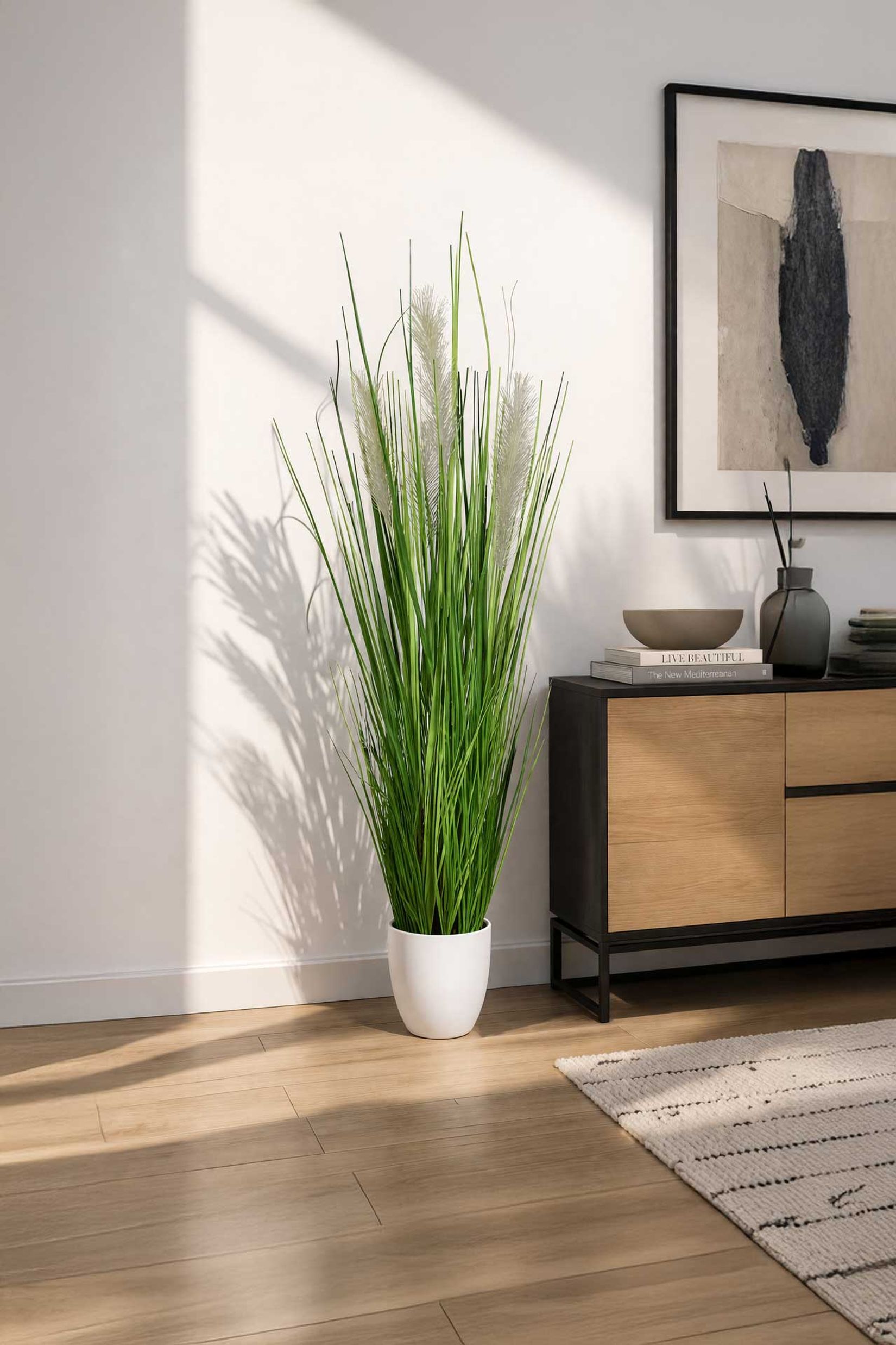 Kunstgras Kunstpflanze Pampasgras künstlich im weißen Topf PAMPAS