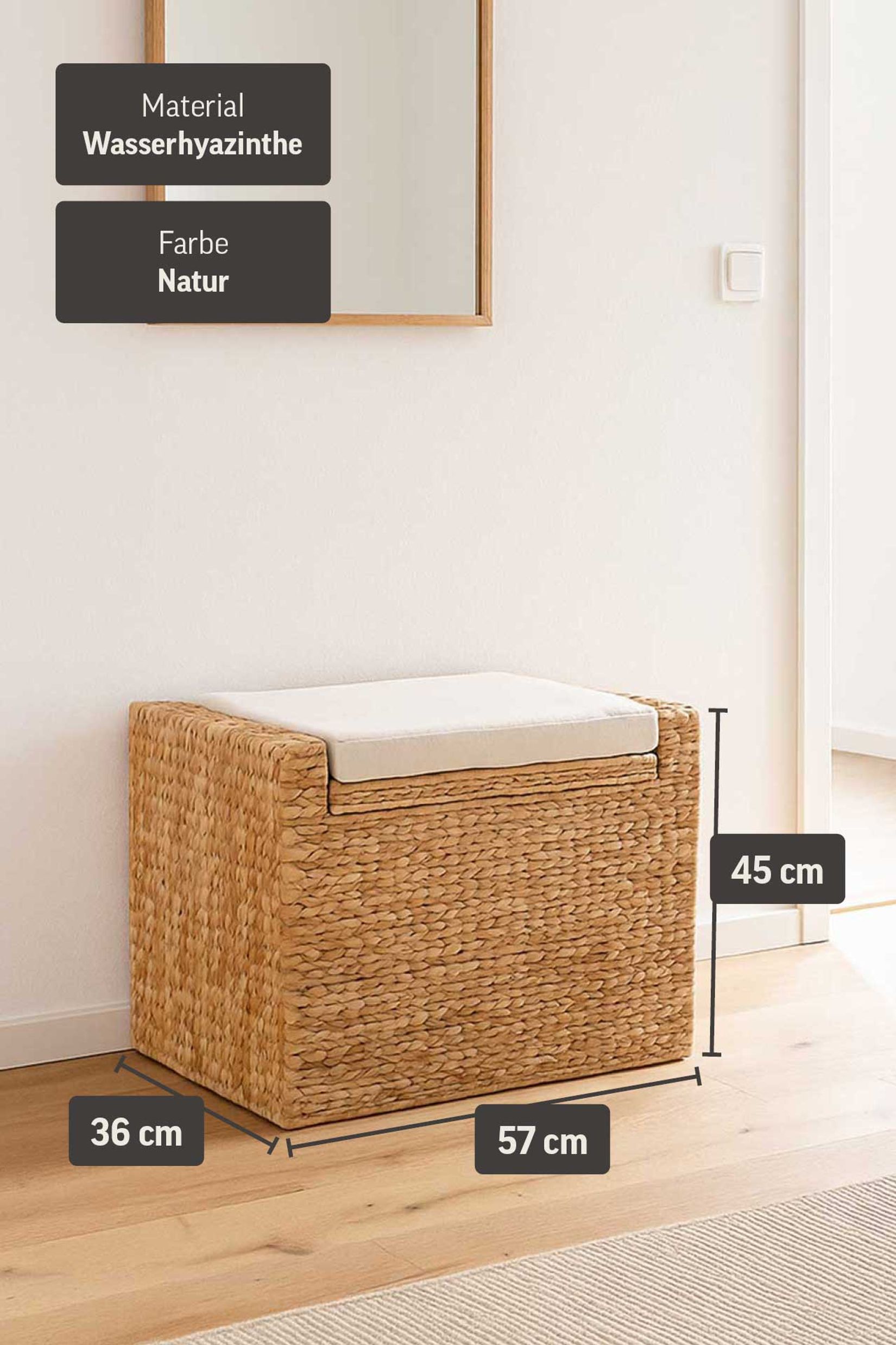 Hocker Sitzhocker mit Kissen Wasserhyazinthe "Mono Plus", Natur Hocker Sitzhocker mit Kissen Wasserhyazinthe "Mono Plus", Natur