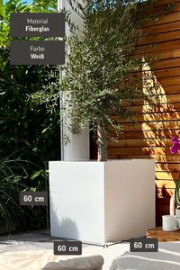 Pflanzkübel Blumenkübel Fiberglas "Block" Würfel, Weiß Matt