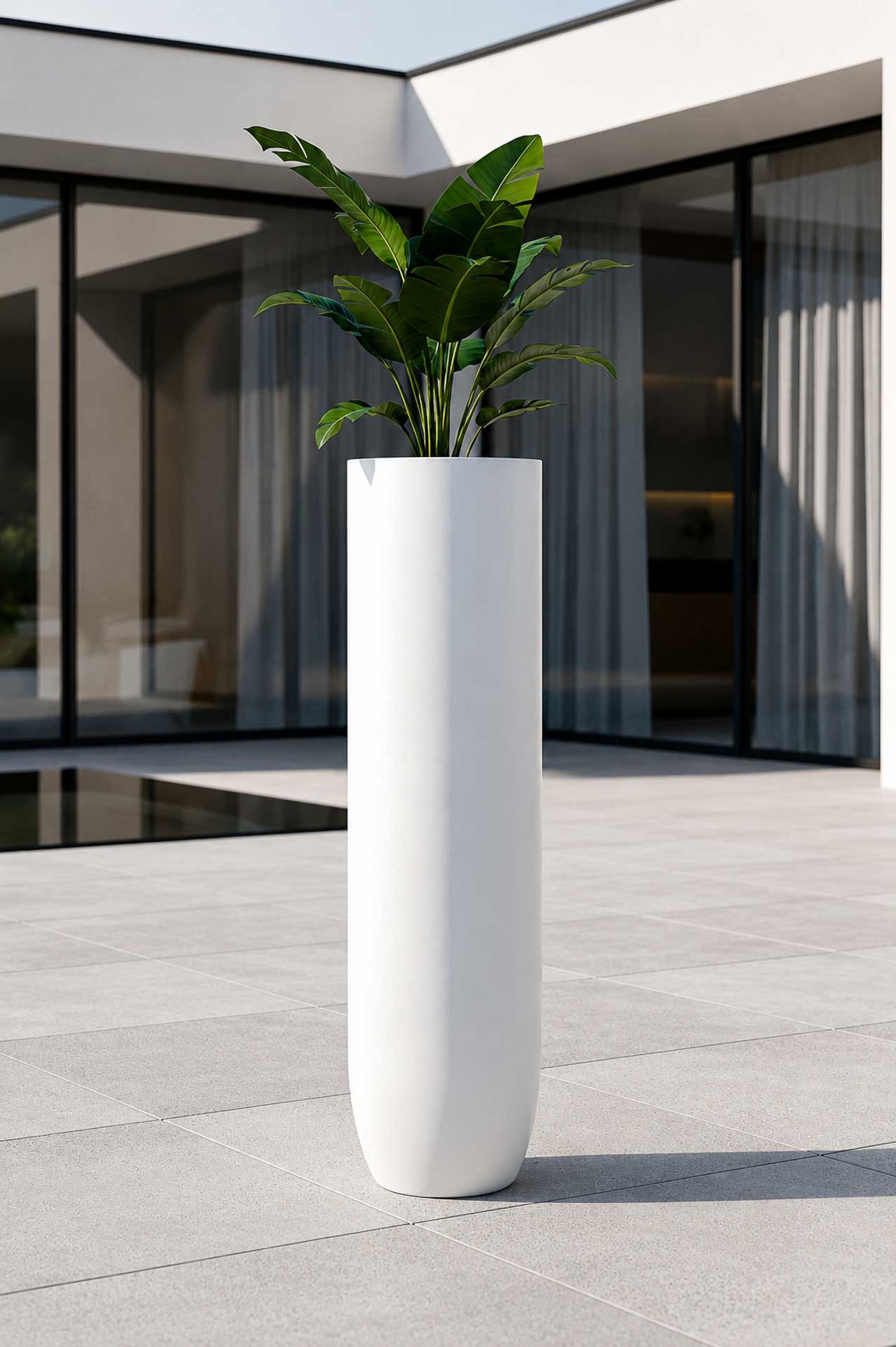 Pflanzgefäß Bodenvase SOLERIO Fiberglas Weiß Matt