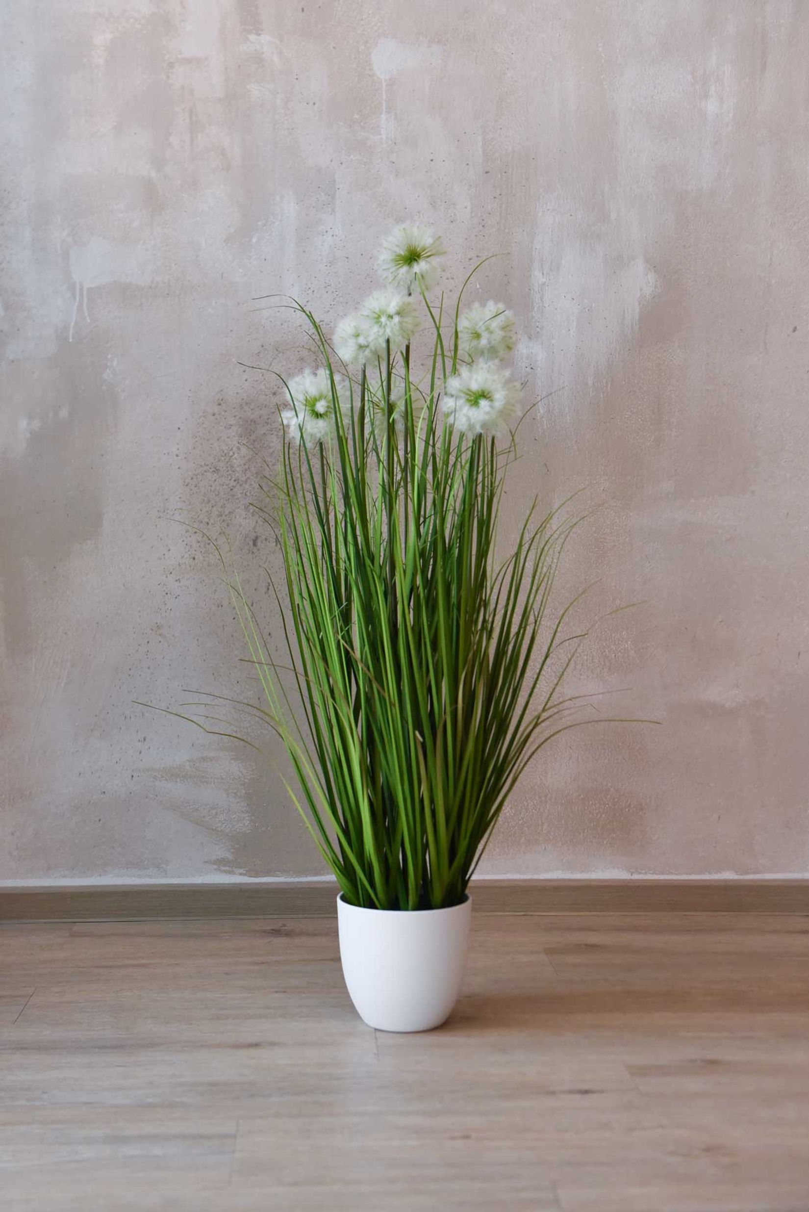 Kunstpflanze Gras mit Blüten im Topf TARA