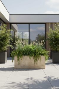 Pflanzkübel Pflanztrog Fiberglas "Maxi", Beige gestreift