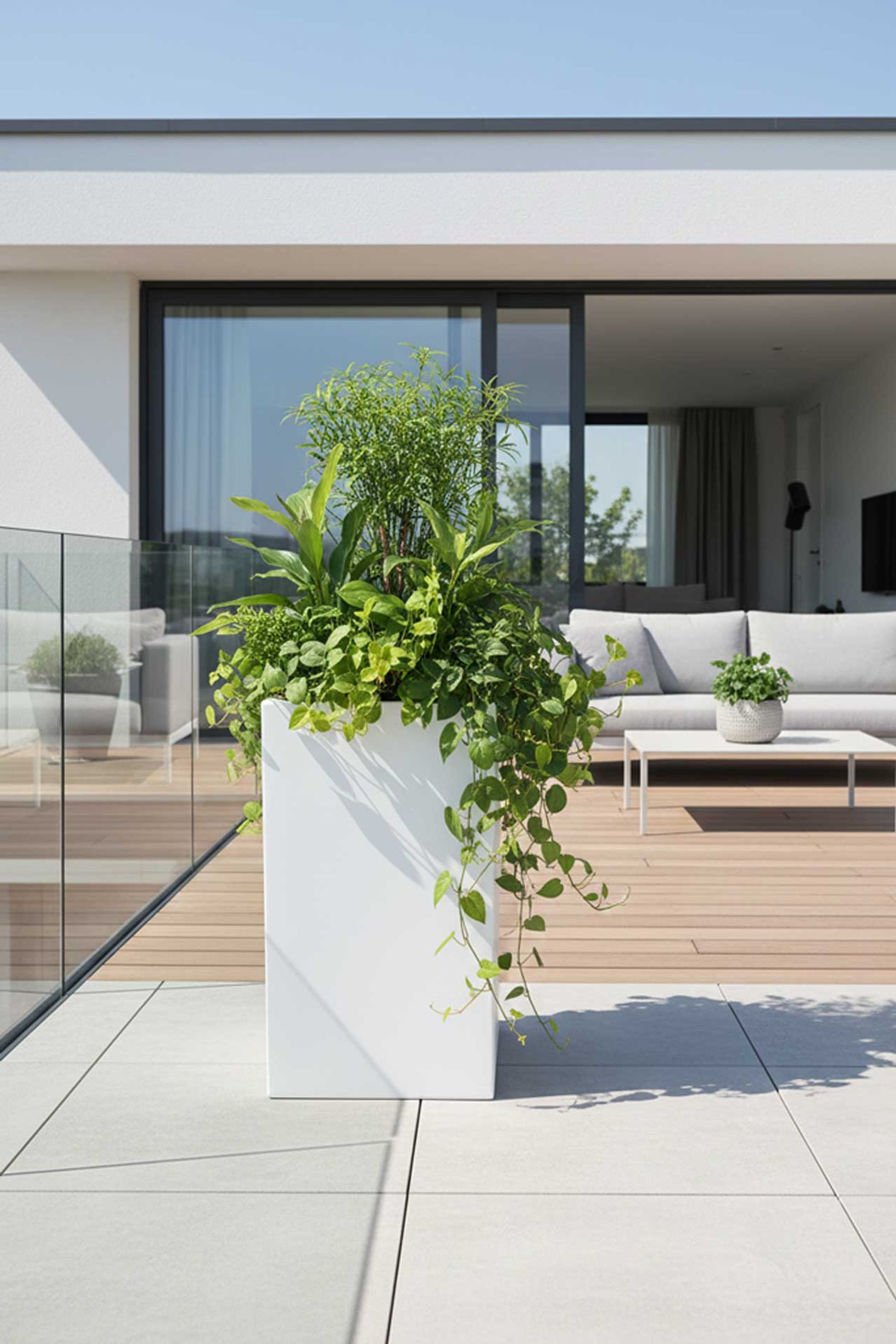 Pflanzkübel Blumenkübel Fiberglas "Block" Säule, Weiß Matt