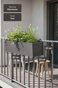 Balkonkasten Blumenkasten Fiberzement Milano "Benno", Grau