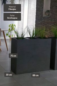 Pflanzkübel Raumteiler Fiberglas "Elemento", Grau Gestreift Pflanzkübel Raumteiler Fiberglas "Elemento", Grau Gestreift