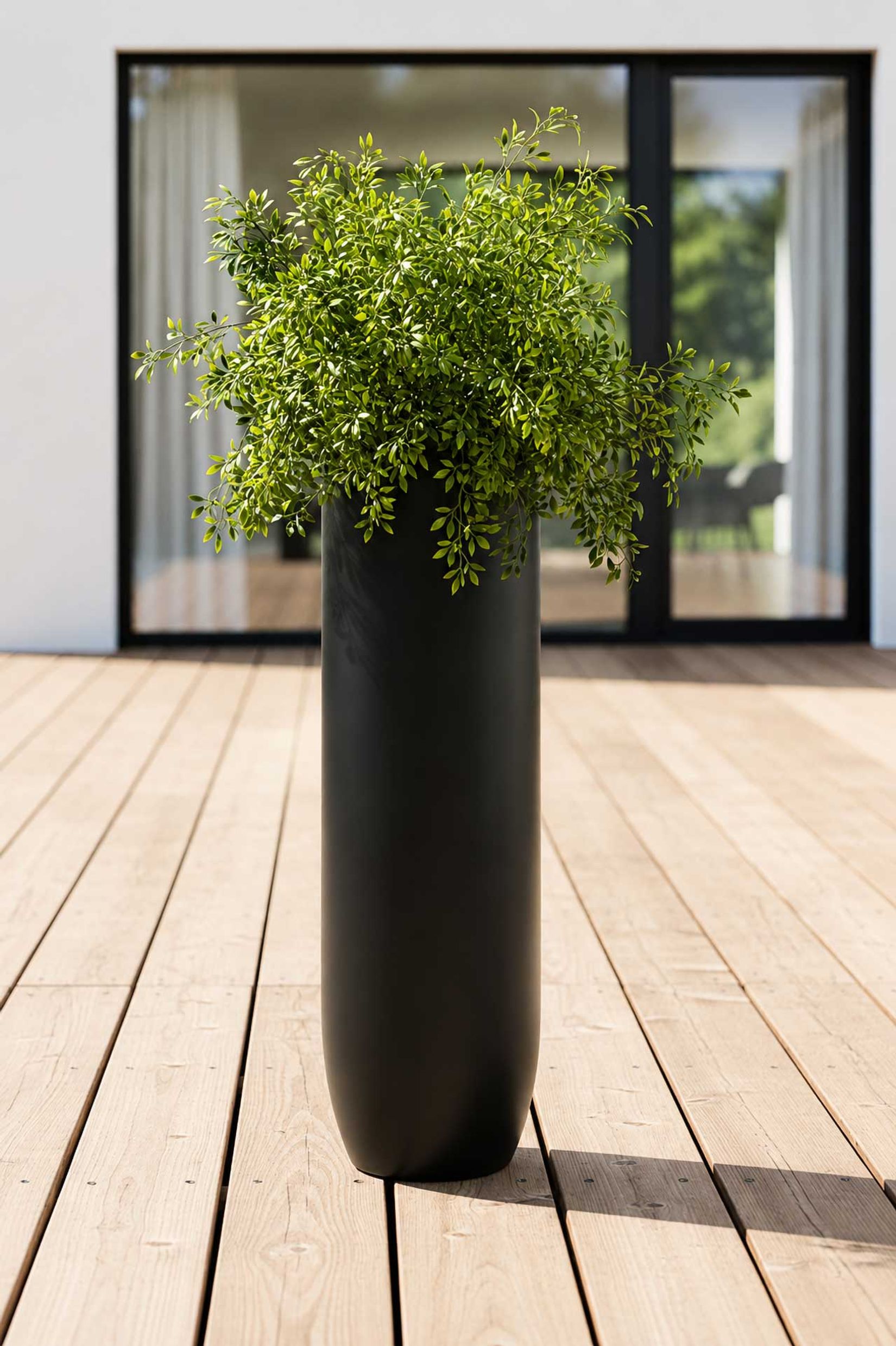 Pflanzgefäß Bodenvase SOLERIO Fiberglas Schwarz Matt