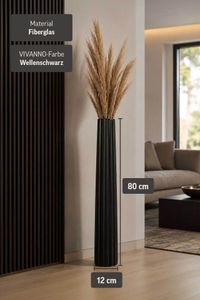 Bodenvase ALGOLIA Fiberglas 12x80 cm Schwarz