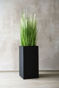 Pflanzkübel BLOCK Fiberglas Anthrazit 80 mit Kunstpflanze PAMPAS