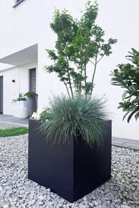 Pflanzkübel Blumenkübel Fiberglas "Block" Würfel, Anthrazit