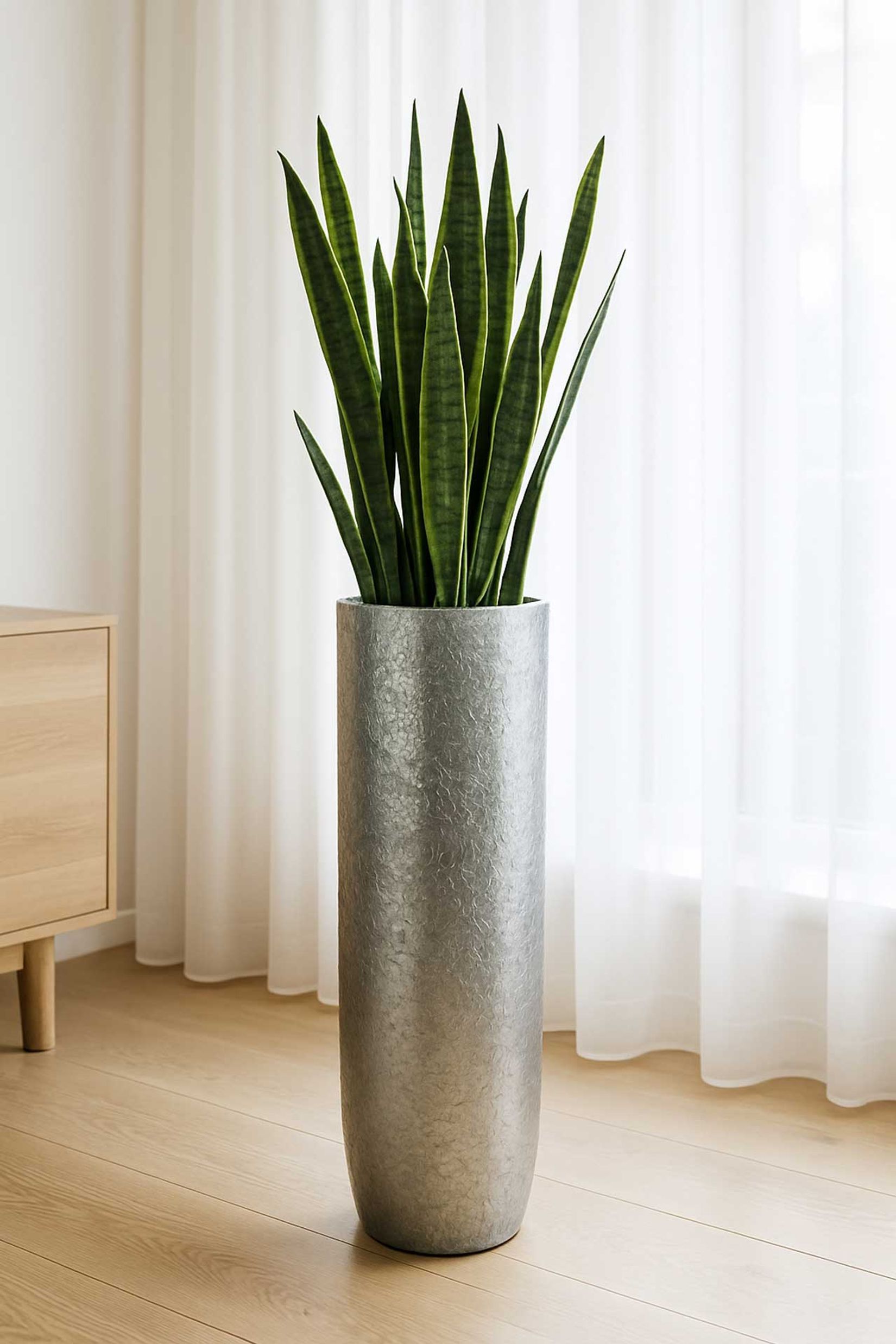 Pflanzgefäß Bodenvase SOLERIO Fiberglas Silber Hochglanz