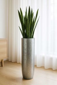 Pflanzgefäß Bodenvase SOLERIO Fiberglas Silber Hochglanz