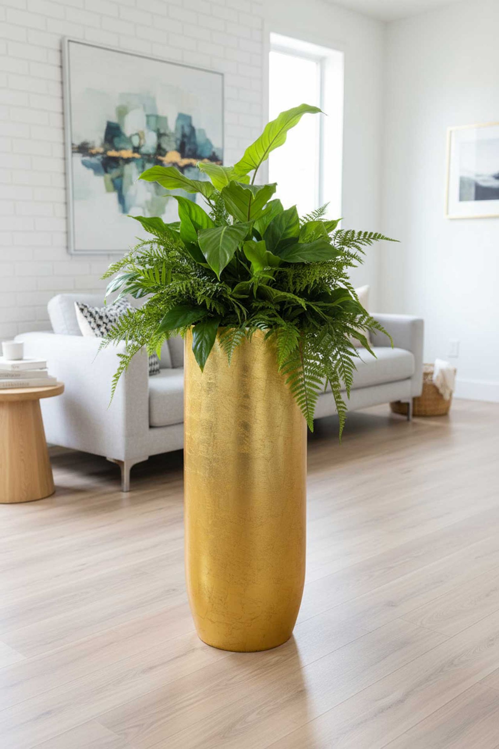 Pflanzgefäß Bodenvase SOLERIO Fiberglas Gold Hochglanz