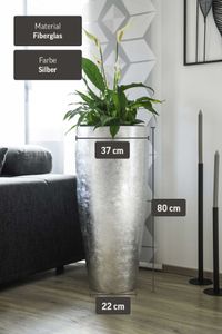 Exklusiver Pflanzkübel Fiberglas "City", Silber Hochglanz