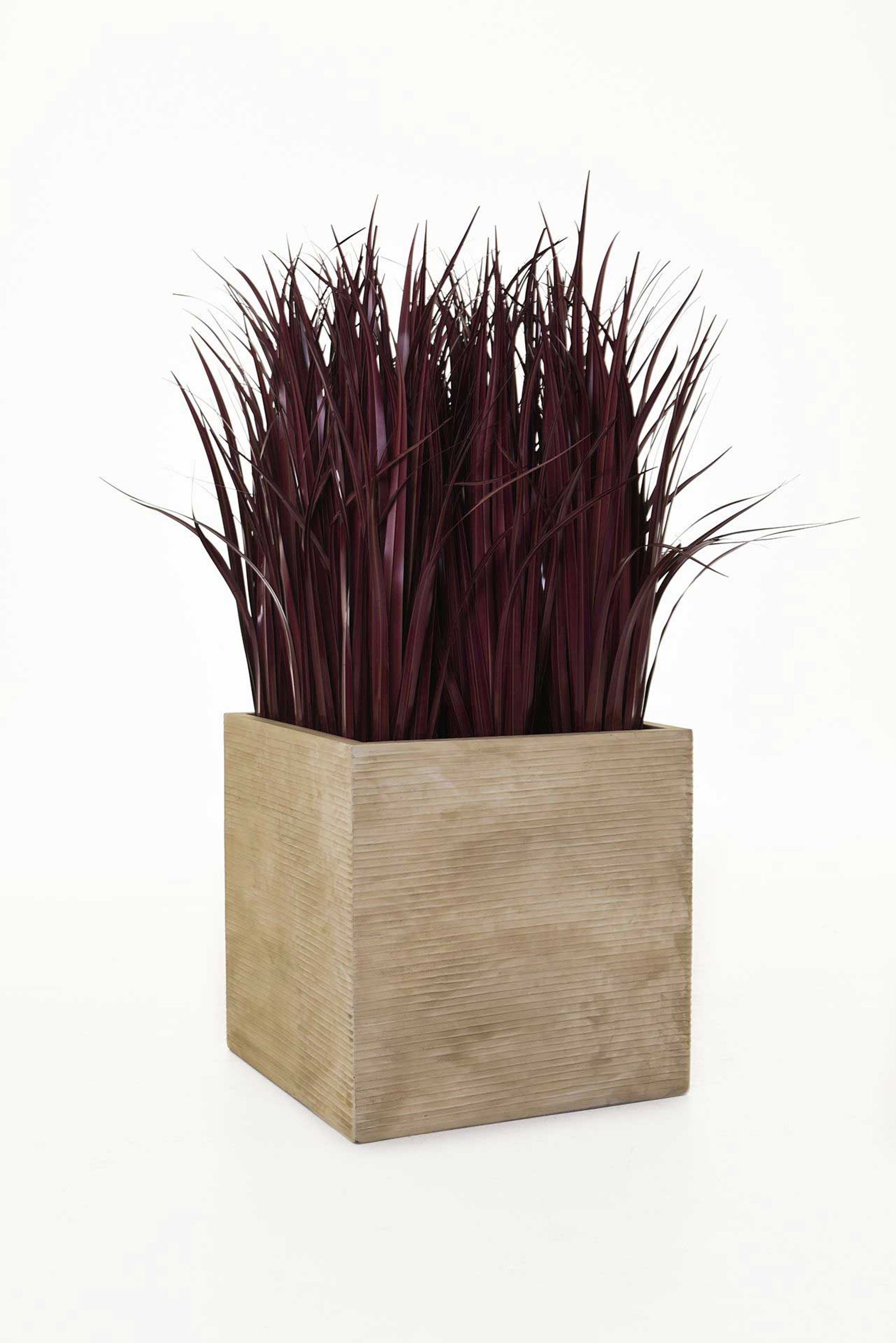 Pflanzkübel Blumenkübel Fiberglas "Block" Würfel, Beige gestreift