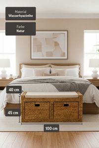 Sitzbank Truhe Bank mit Kissen Wasserhyazinthe "Lorante", Natur