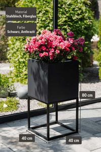 Pflanzkübel Blumenkübel mit Gestell "Block Up" Anthrazit/Schwarz