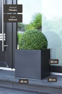 Pflanzkübel Blumenkübel Fiberglas "Block" Würfel, Anthrazit