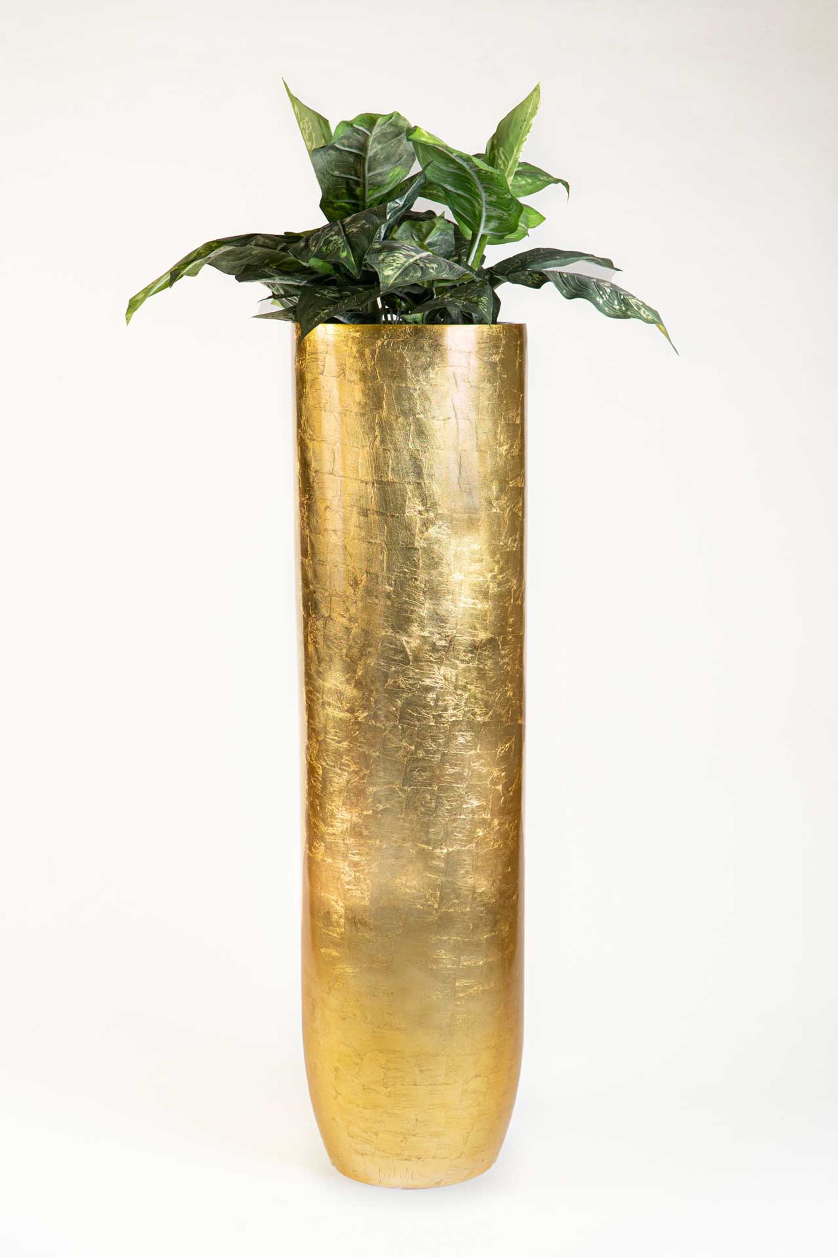 Pflanzgefäß Bodenvase SOLERIO Fiberglas Gold Hochglanz