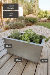 Pflanzkübel Pflanztrog Fiberglas "Maxi", Beton-Design, Grau